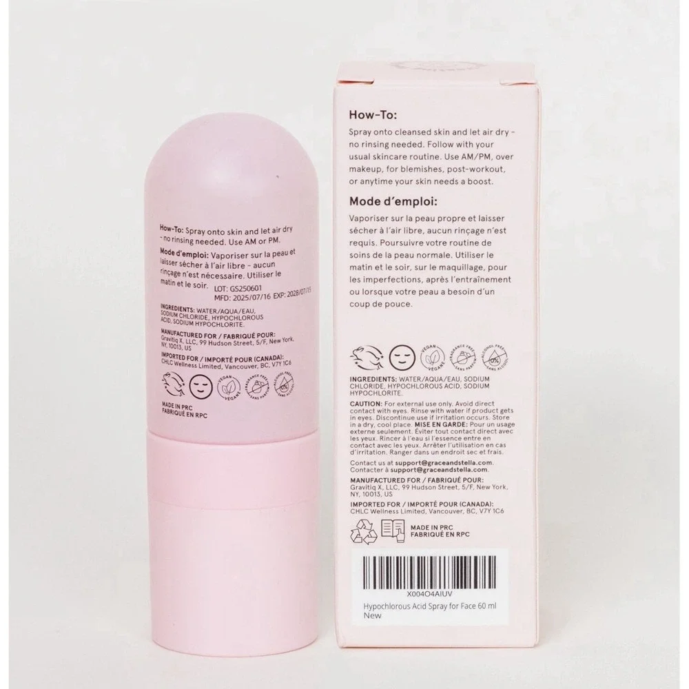 grace & stella Hypochlorous Acid Facial Spray 2 fl oz Vegan for Redness